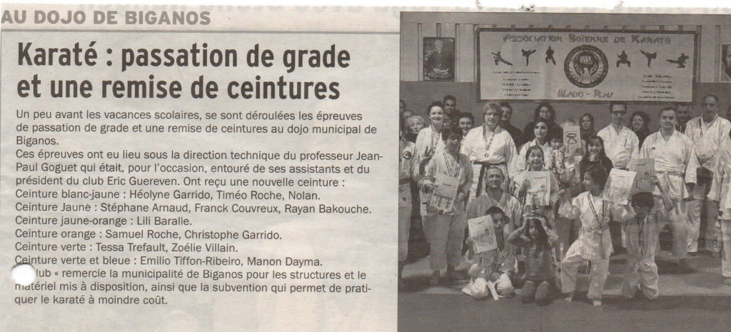 Passation de grade et remise de ceintures au dojo municipal de Biganos